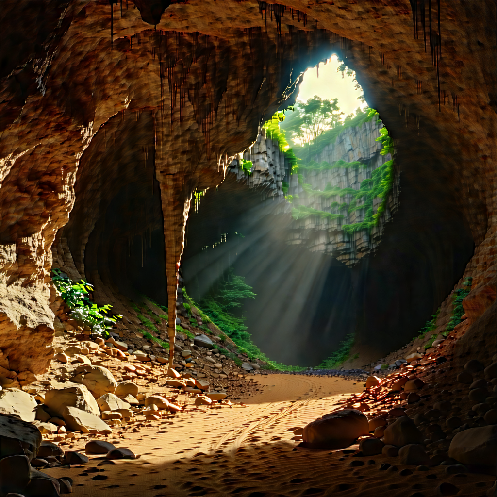 Nature Digital Illustration: Cave Entrance In Dry Season With Image, There
