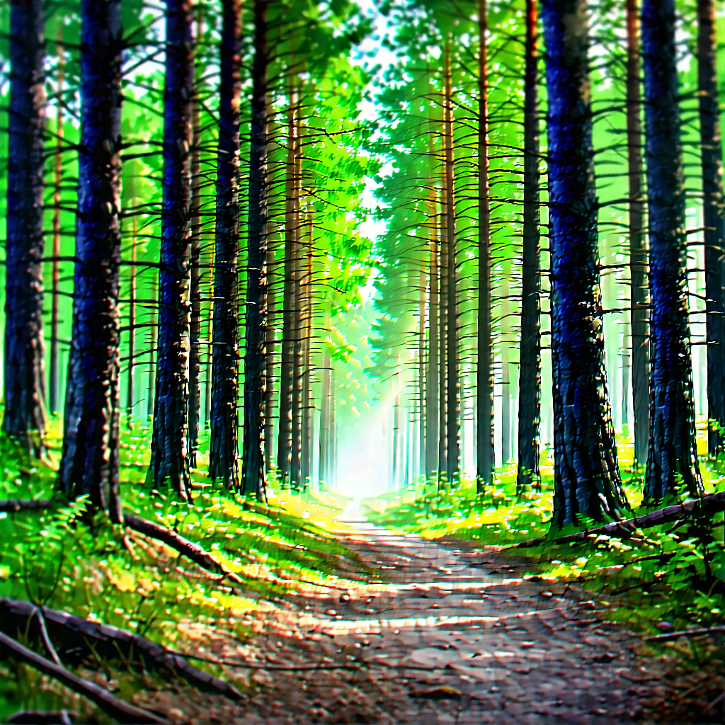 Nature Product Photography: Path Through Pine (forest:1.46) With Lush Green