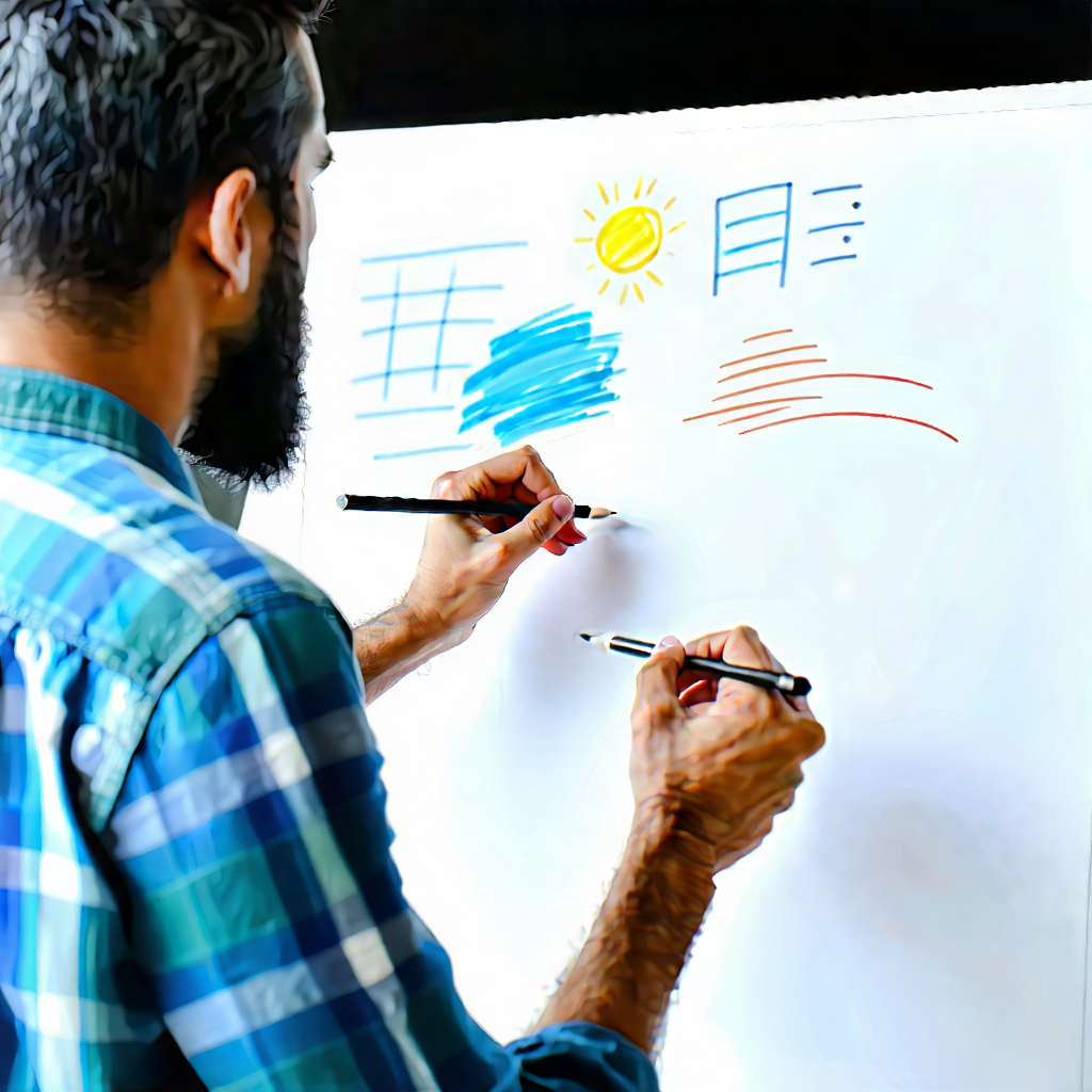 Business Acrylic Painting: Tech professional using digital whiteboard
