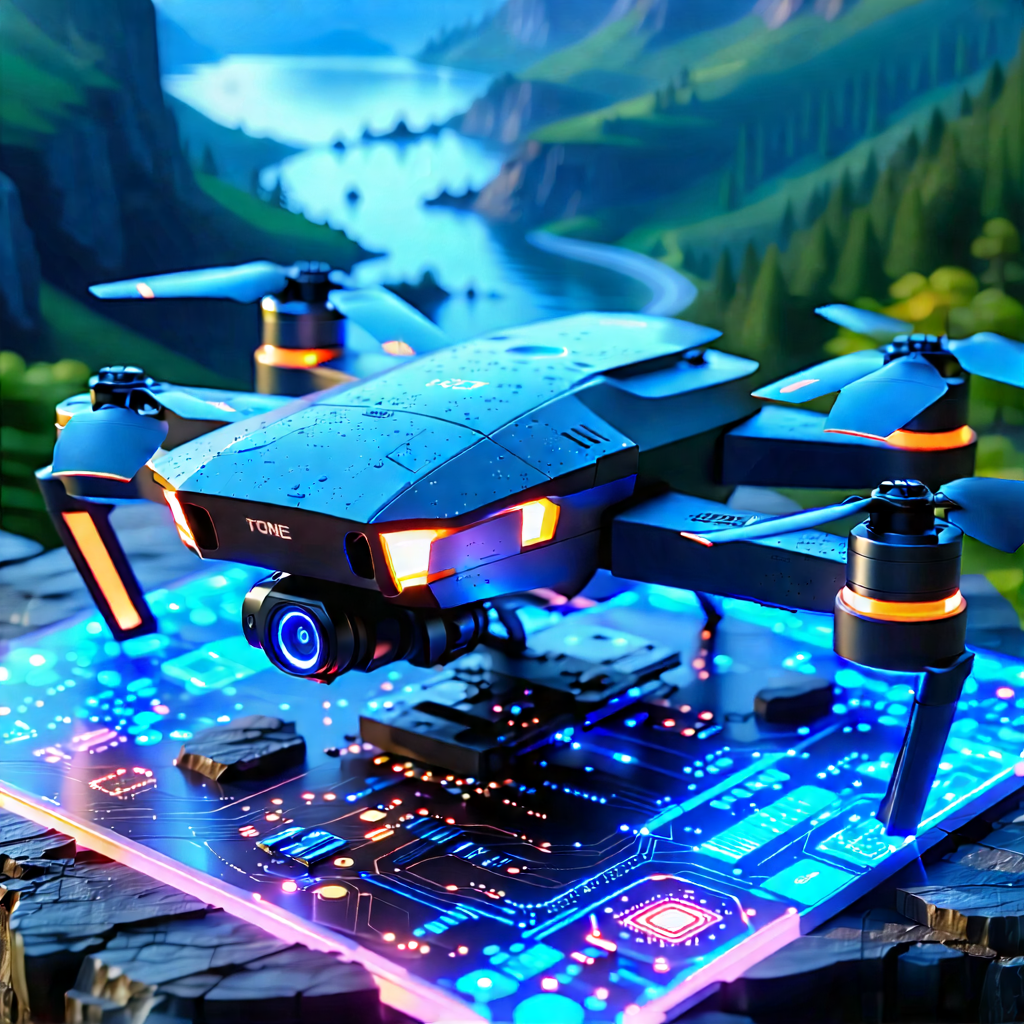 Tech Tilt-shift Photography: Drone With Holographic Display With Drone Blue
