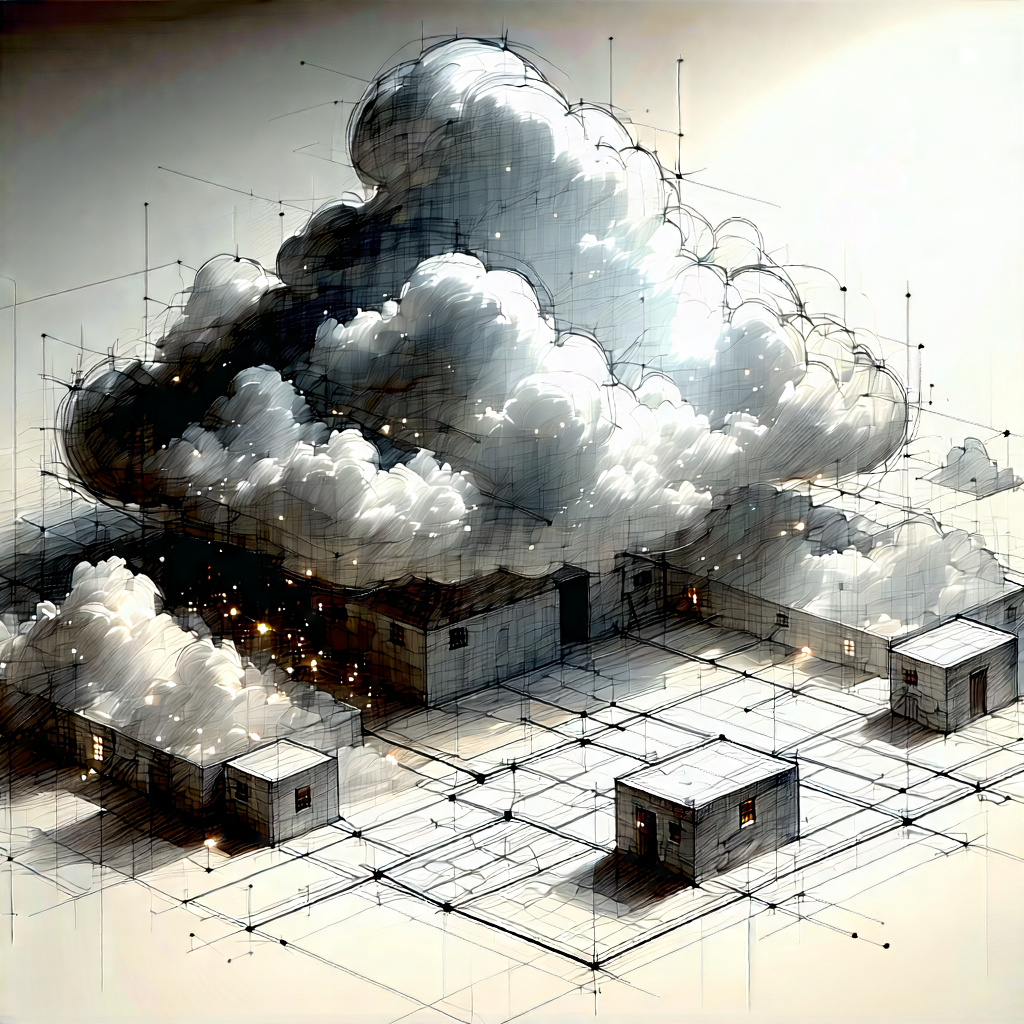 Tech Pencil Sketch: (cloud:1.19) Computing Visualization With Drawing Cloudy