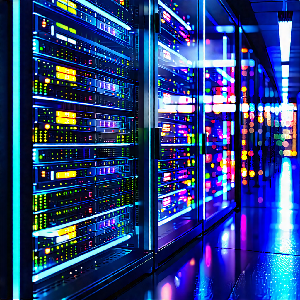 Tech Long Exposure Photography: Server Rack With Neon Accents With Large Computer