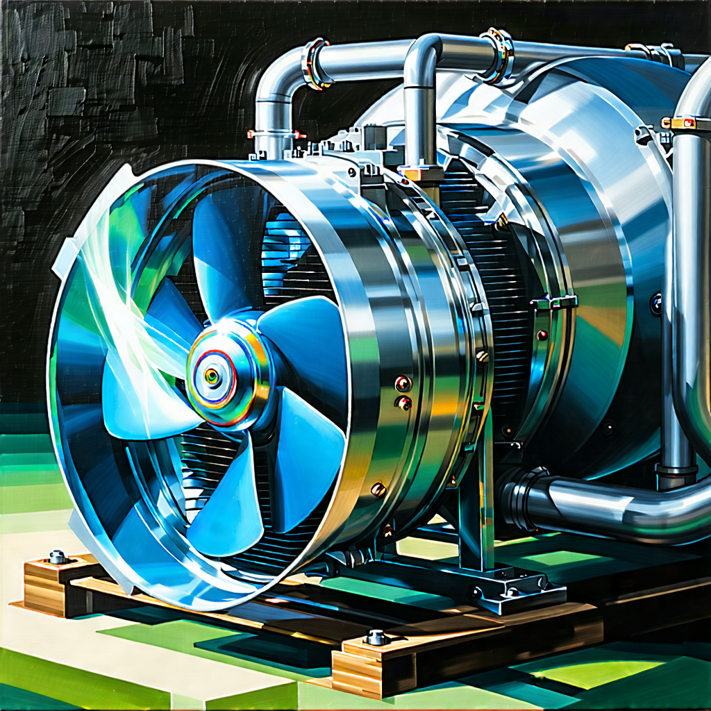 Tech Gouache Painting: Close-up Of Cooling System With Large, Shiny