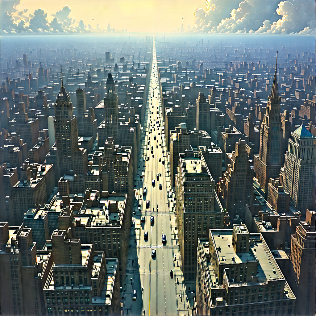 Urban Etching: Aerial View Of City Blocks With Painting Cityscape,