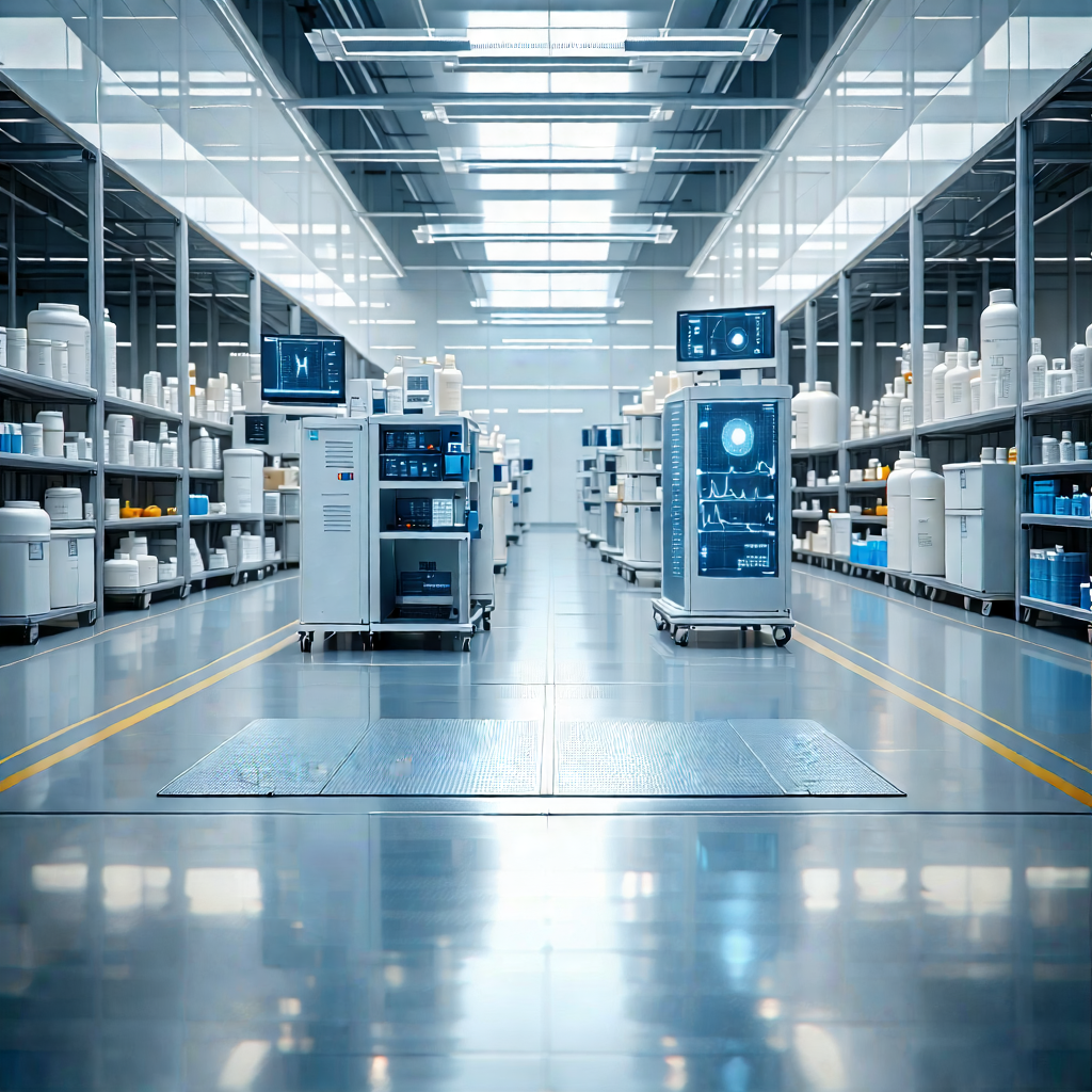 Tech Tilt-shift Photography: Healthcare Technology In Manufacturing Facility With Large, Clean,