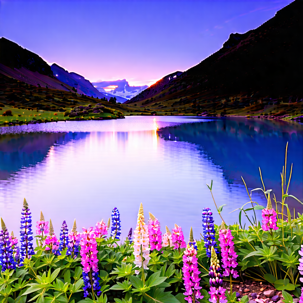 Nature Hdr Photography: Crystal Clear Lake Surrounded By Wildflowers With Serene Scene