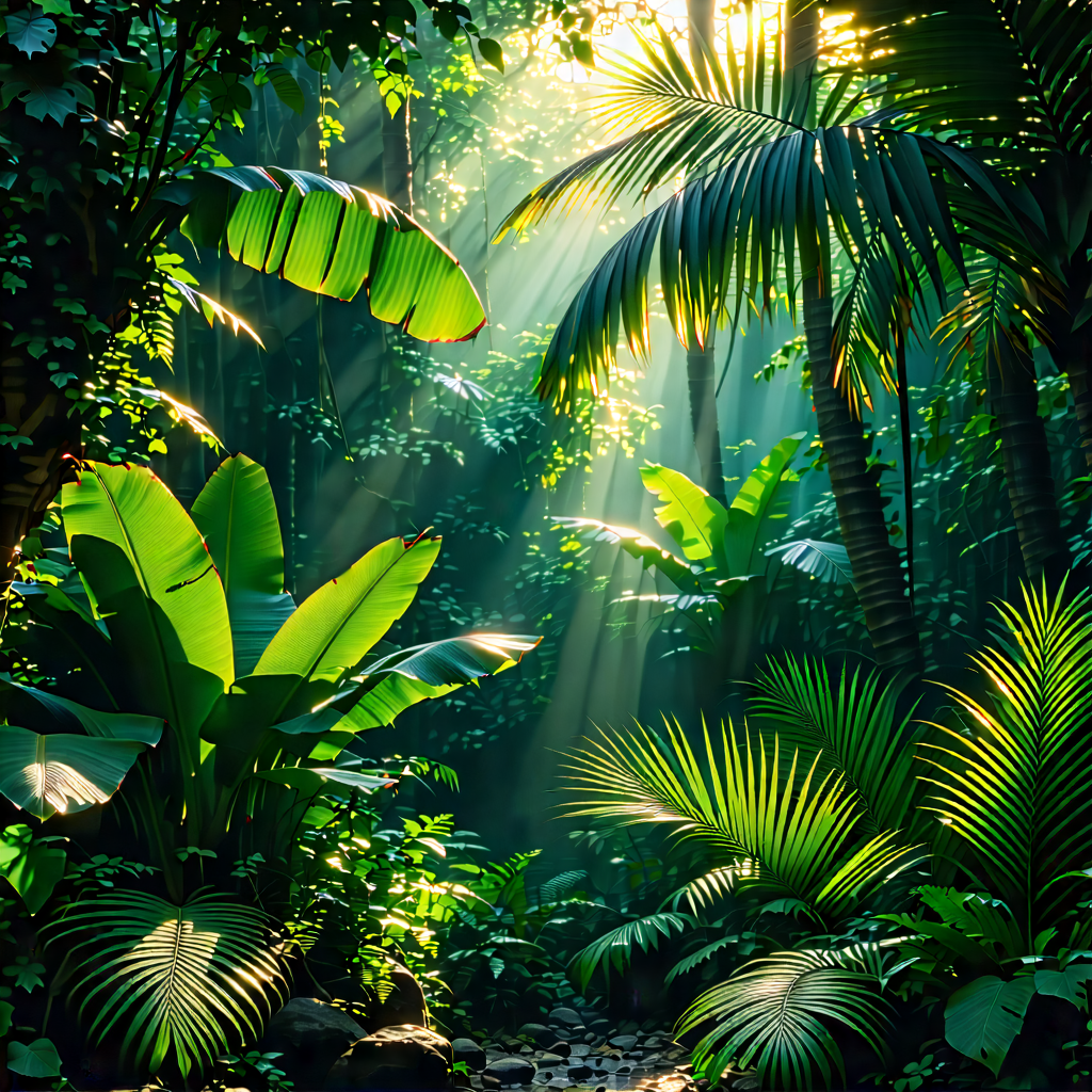 Nature Digital Illustration: Tropical plants in natural setting