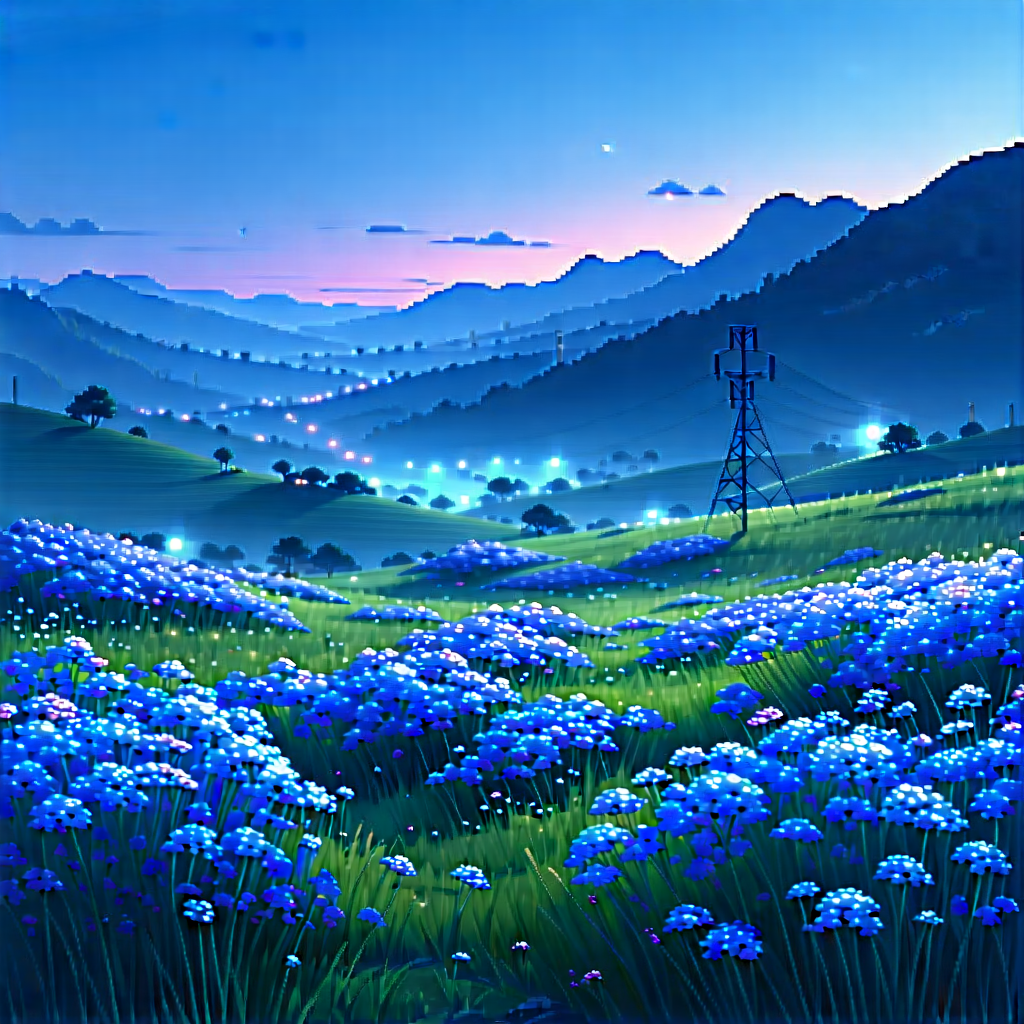 Nature Vector Art: Meadow During Blue Hour With Painting Beautiful