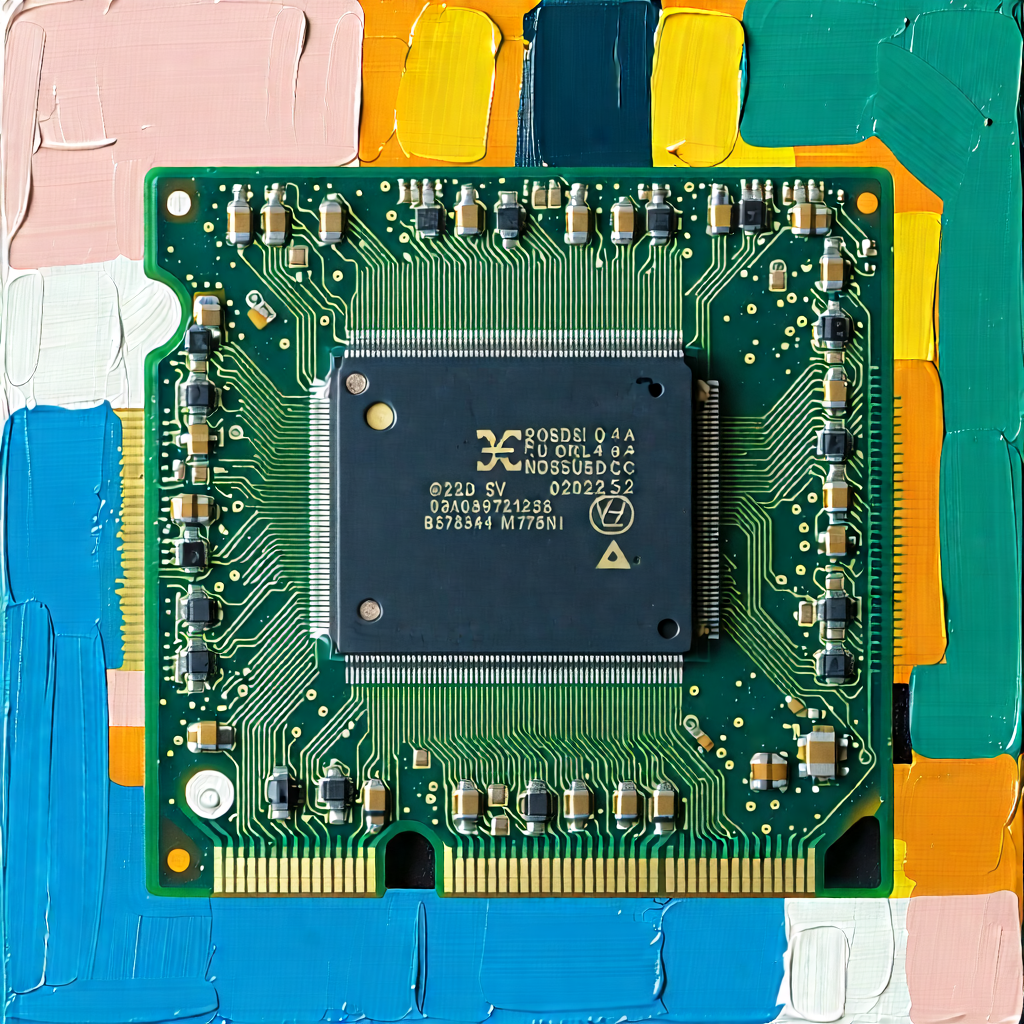 Tech Gouache Painting: Close-up of memory module