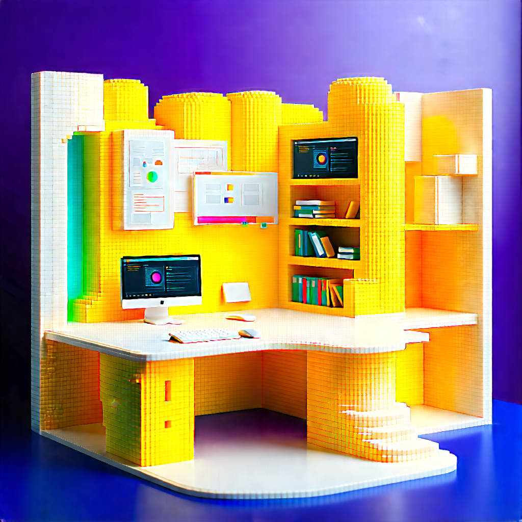 Tech Voxel Art: Futuristic digital workspace