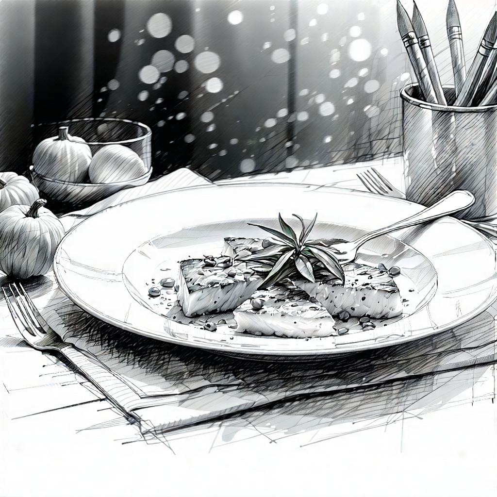 Lifestyle Pencil Sketch: Farm-to-table Meal Prepared With Organic Components With White Plate