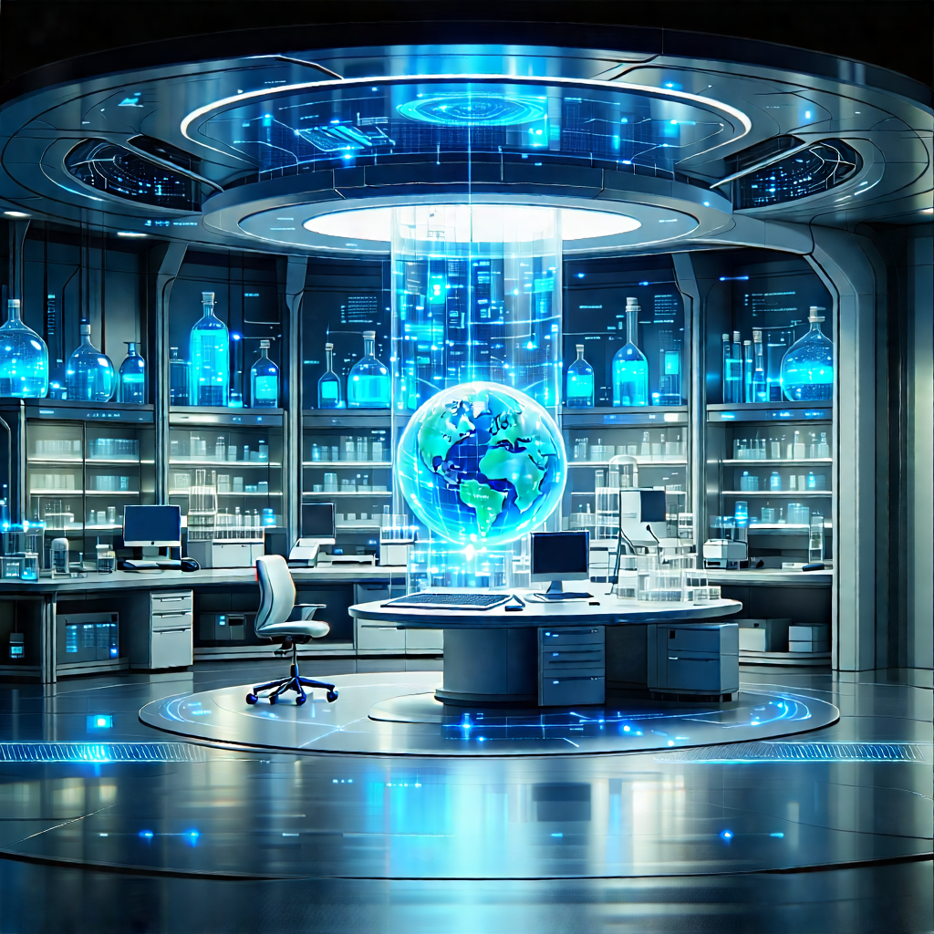 Tech Infographic Style: Futuristic Research Laboratory With Image, There