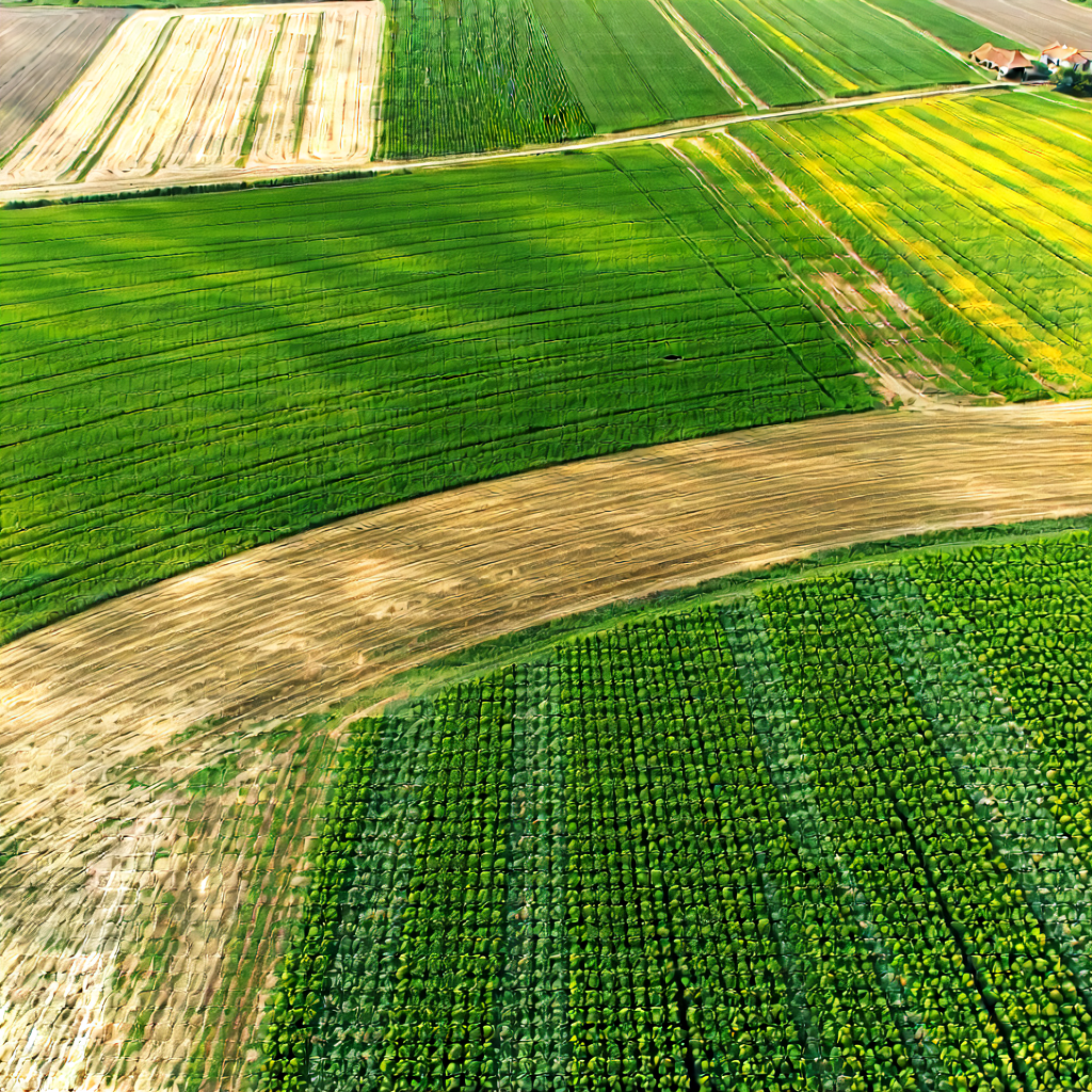 Nature Technical Illustration: Aerial view of agricultural fields