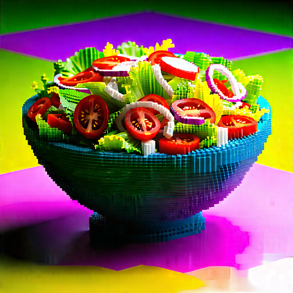 Lifestyle Voxel Art: Fresh Salad Prepared With (vibrant:1.3) Colors With Large Bowl