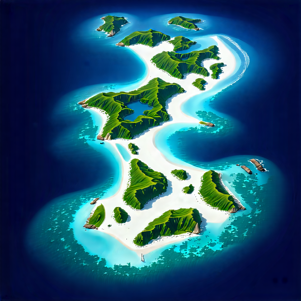 Nature Etching: Aerial View Of Coastal Islands With Blue White
