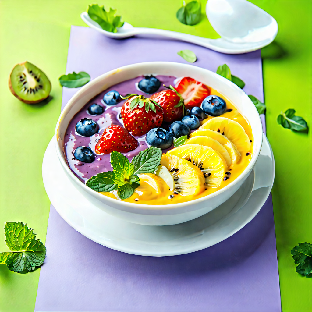 Lifestyle Digital Art: Smoothie Bowl Prepared With Organic Components With White Bowl