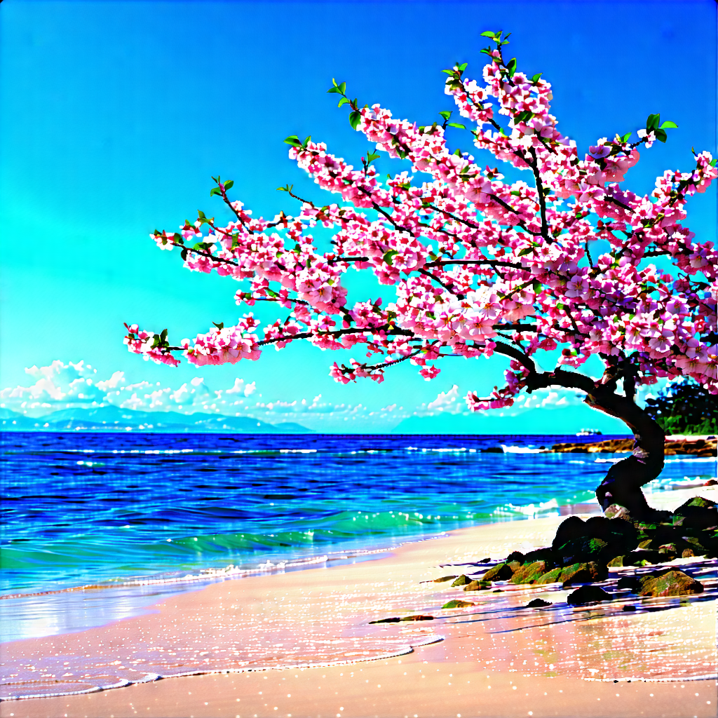 Nature Digital Art: Cherry blossoms in coastal environment