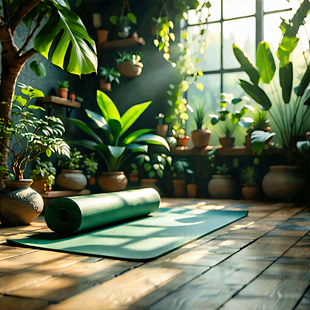 Lifestyle Lithograph: Wellness Scene With Yoga Mat And Plants With Image, There
