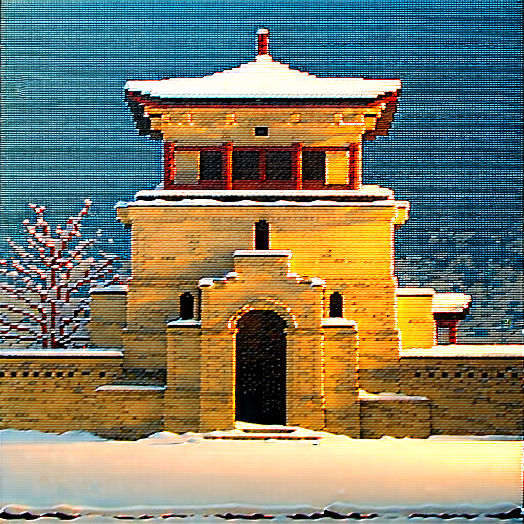 Urban Macro Photography: Historic Monument With Snow Covering With Large, Yellow
