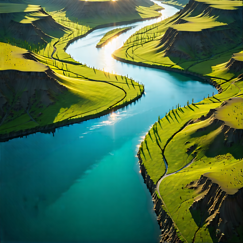 Nature Unreal Engine: Aerial View Of Winding River With Beautifully Drawn