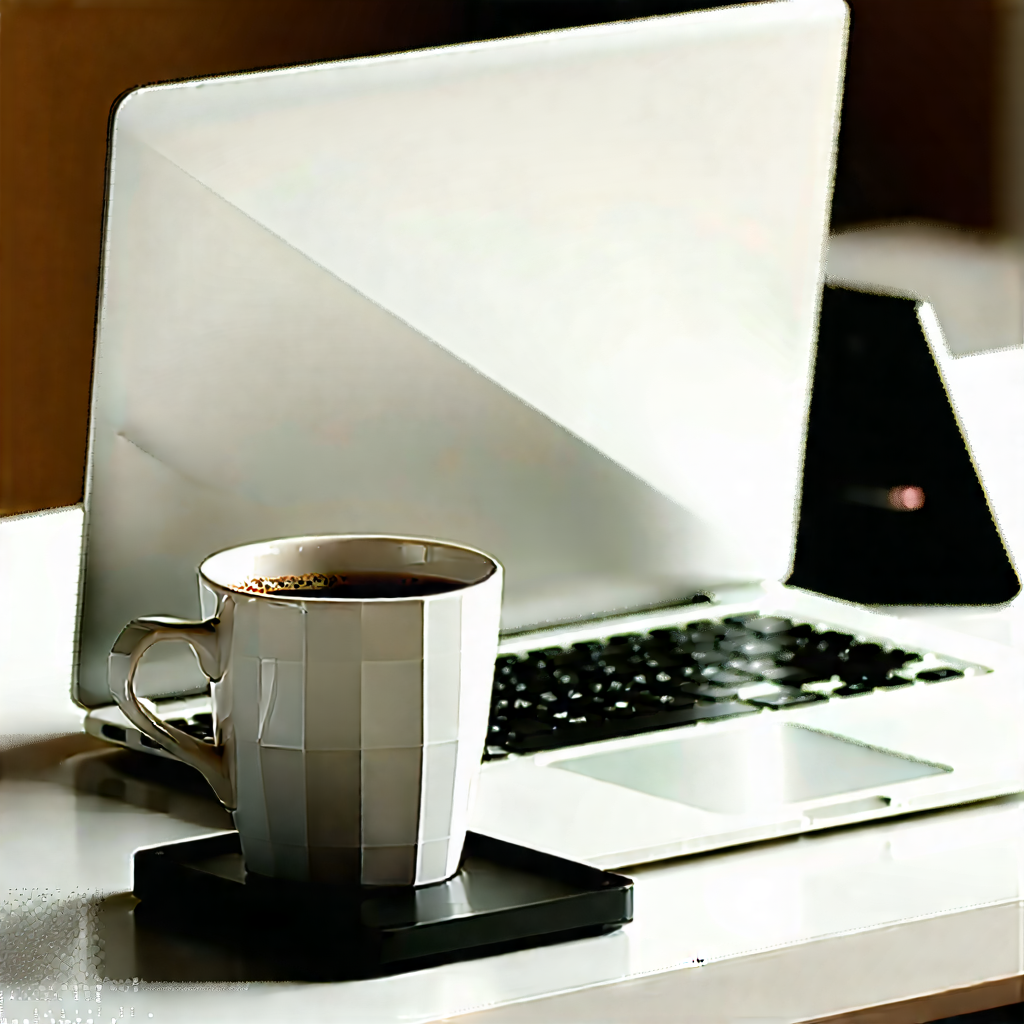 Business Low Poly: Workplace With Laptop And Coffee On Desk With Laptop Computer