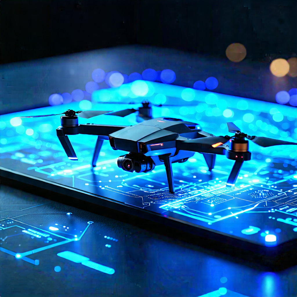 Tech Concept Art: Drone With Holographic Display With Small Drone