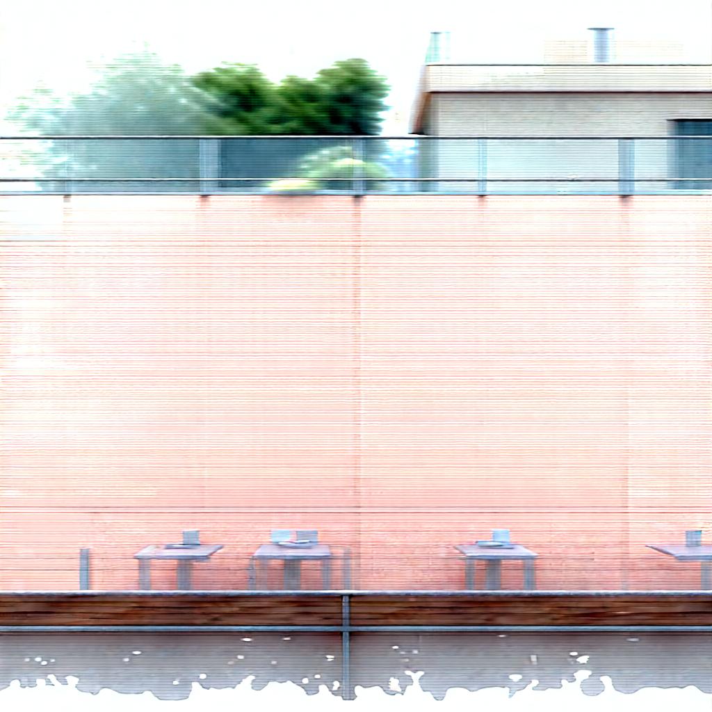 Urban Watercolor Painting: Rooftop Garden With Outdoor Dining With Patio Tables