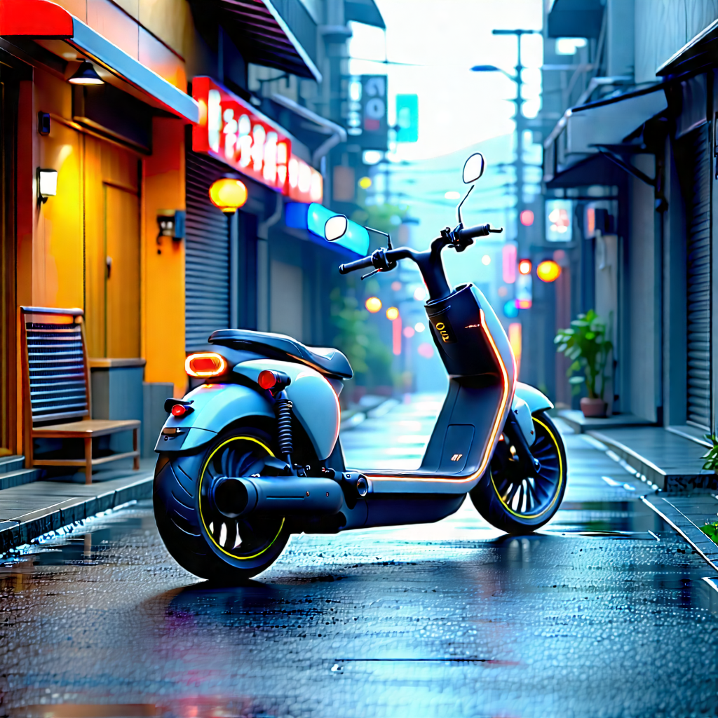 Urban Unreal Engine: (city:1.23) Electric Scooter In Quiet Side Street With Small Motorcycle