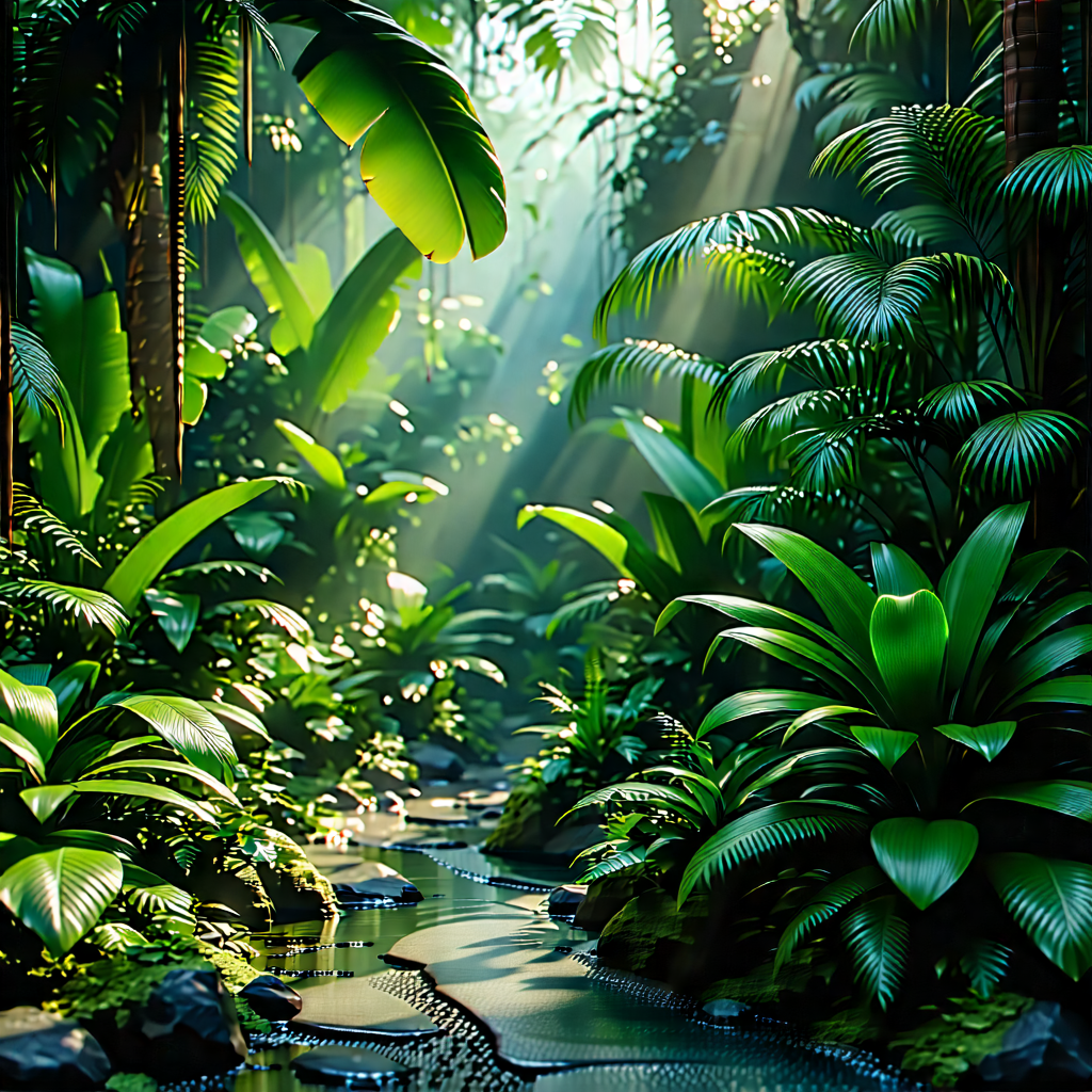 Nature 3D Render: Tropical plants in natural setting