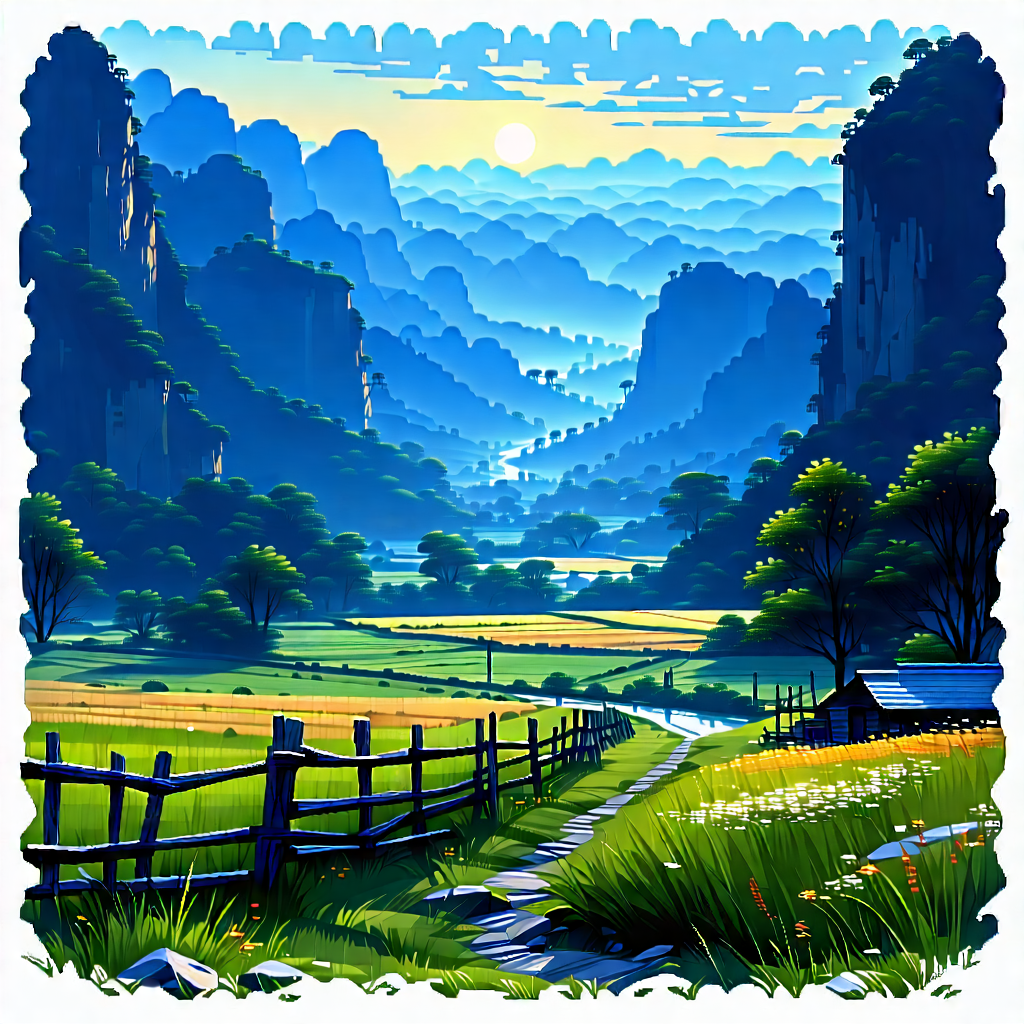 Nature Digital Illustration: Valley During Blue Hour With Painting Beautiful