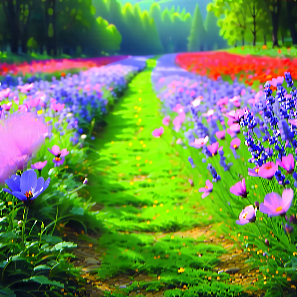 Nature Long Exposure Photography: Path Through Flowering Meadow With Beautiful, Colorful