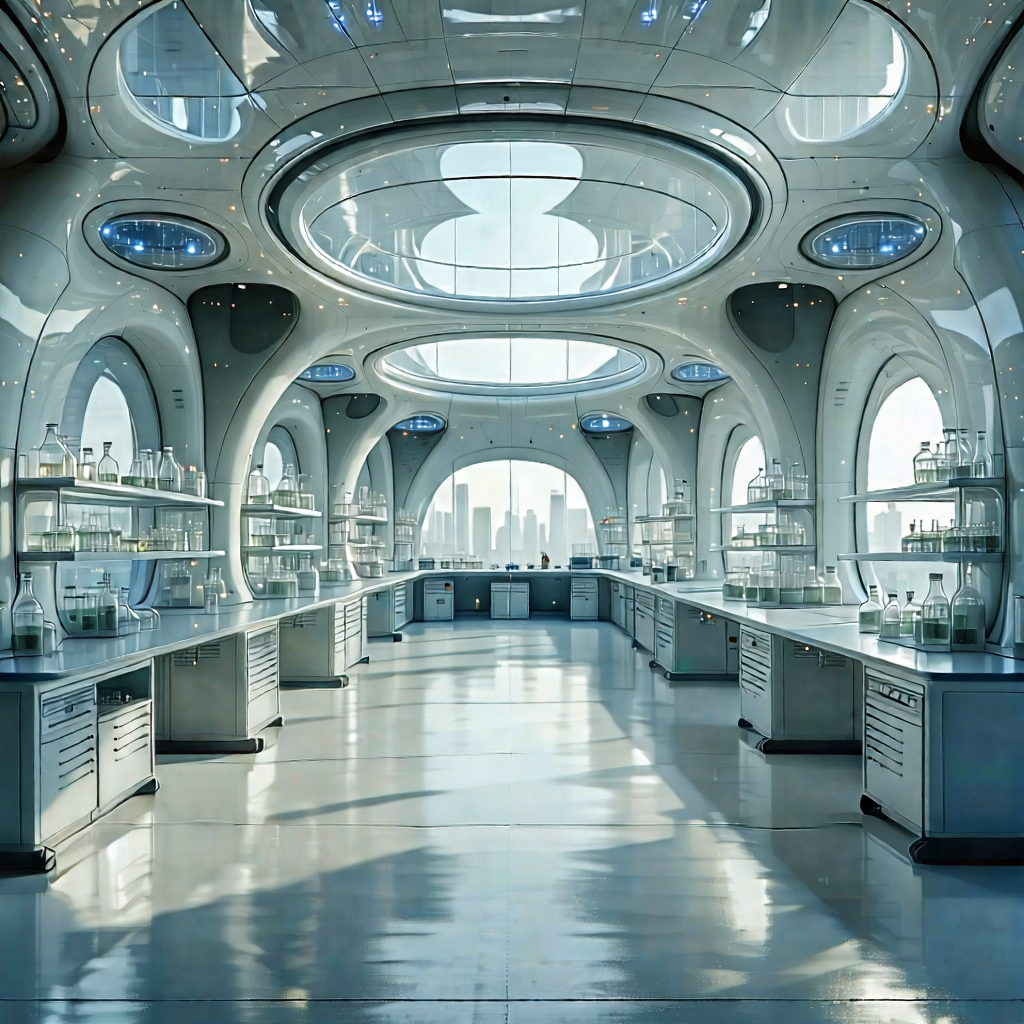 Tech Architectural Photography: (futuristic:1.34) Research Laboratory With Image, There