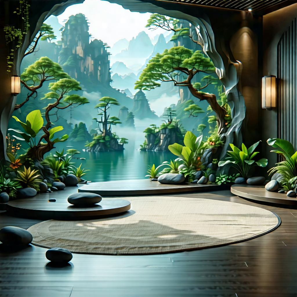 Lifestyle Landscape Photography: Wellness Scene With Meditation Space With Image, There