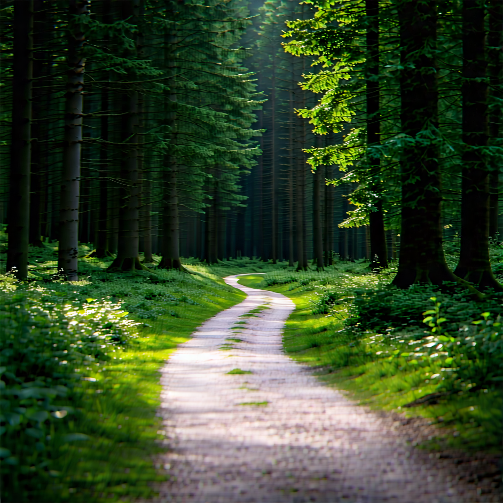 Nature Landscape Photography: Path Through Dense Forest With Serene Forest