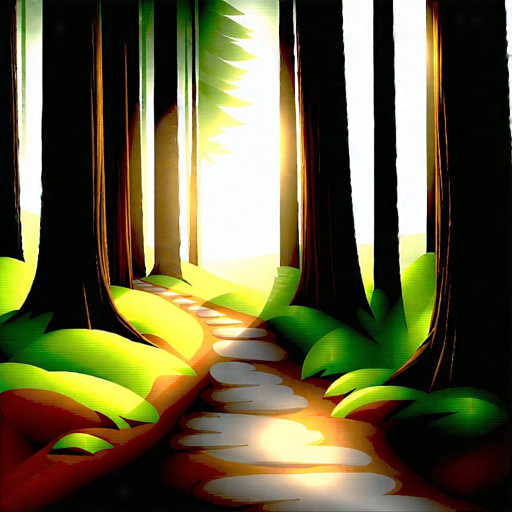 Nature Gouache Painting: Path Through Redwood Forest With Forest Scene
