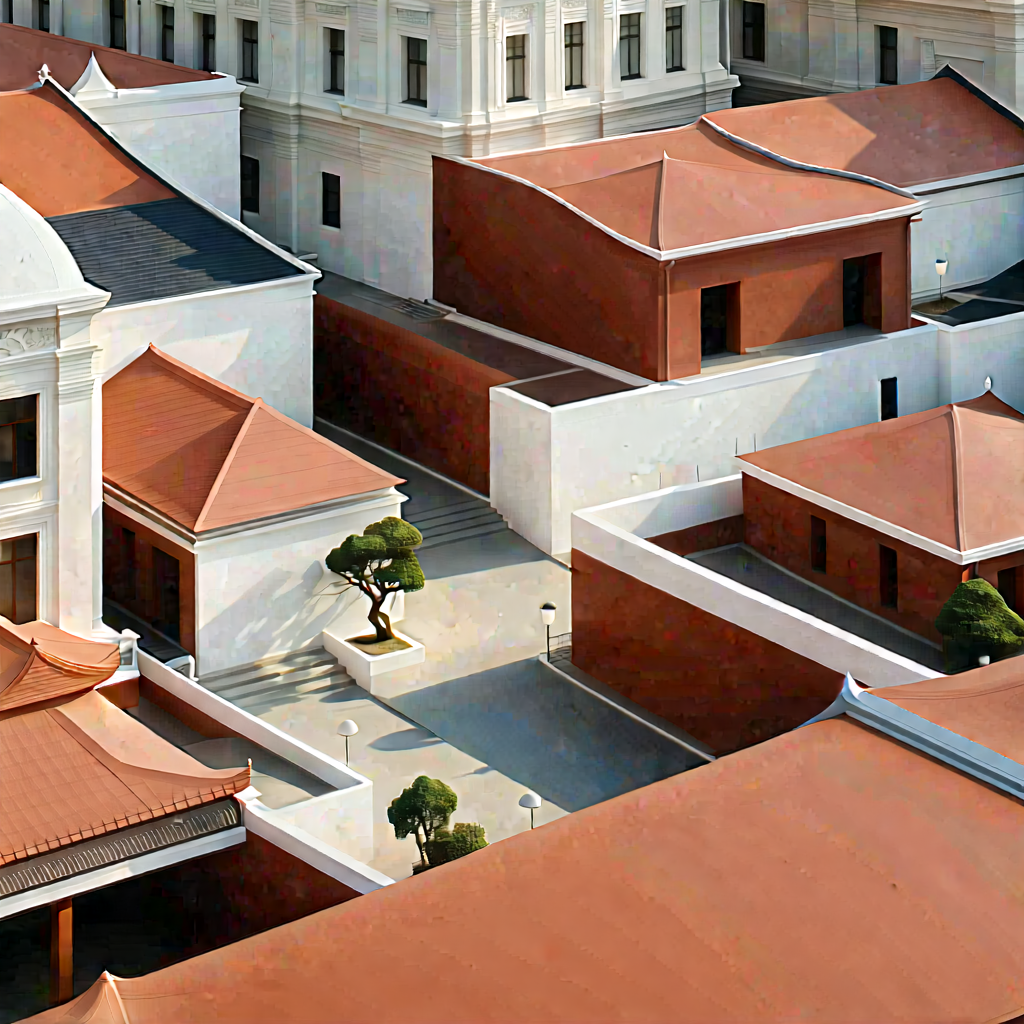 Urban Minimalist Design: Aerial View Of Cultural District With Cityscape Large