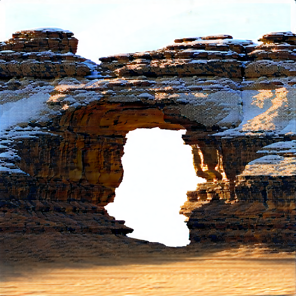 Nature Advertising Photography: Natural Arch In Winter Snow With Rock Formation