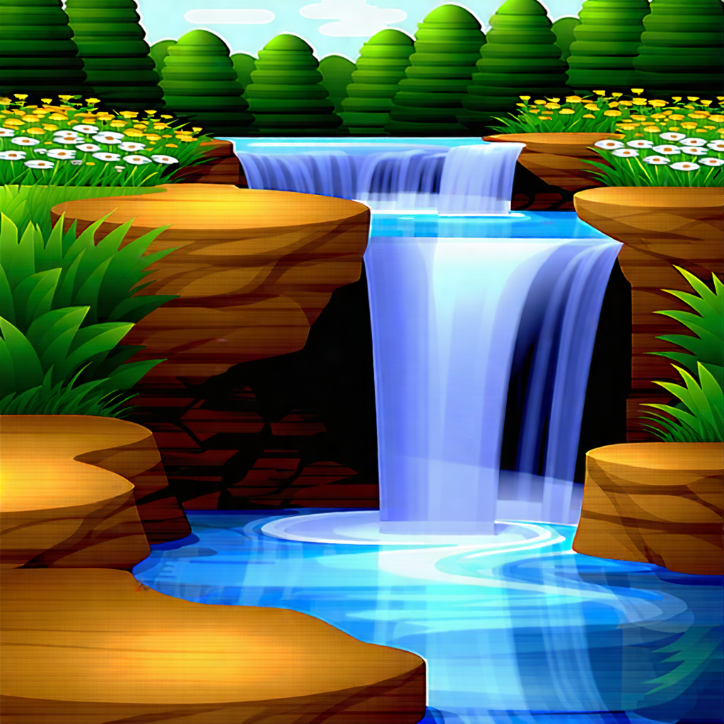 Nature Long Exposure Photography: Waterfall Pool Surrounded By Wildflowers With Beautiful Waterfall