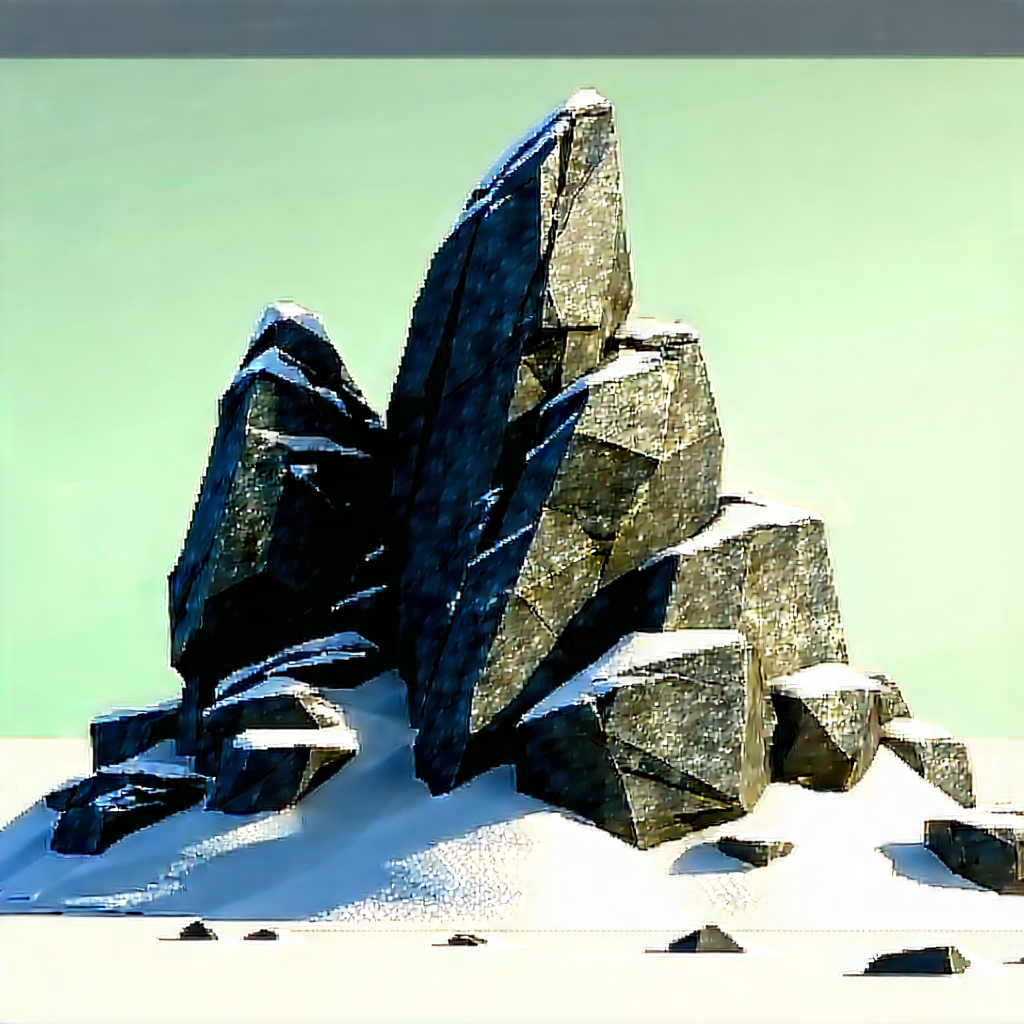 Nature Low Poly: Rock Formation In Winter (snow:1.16) With Large Rock