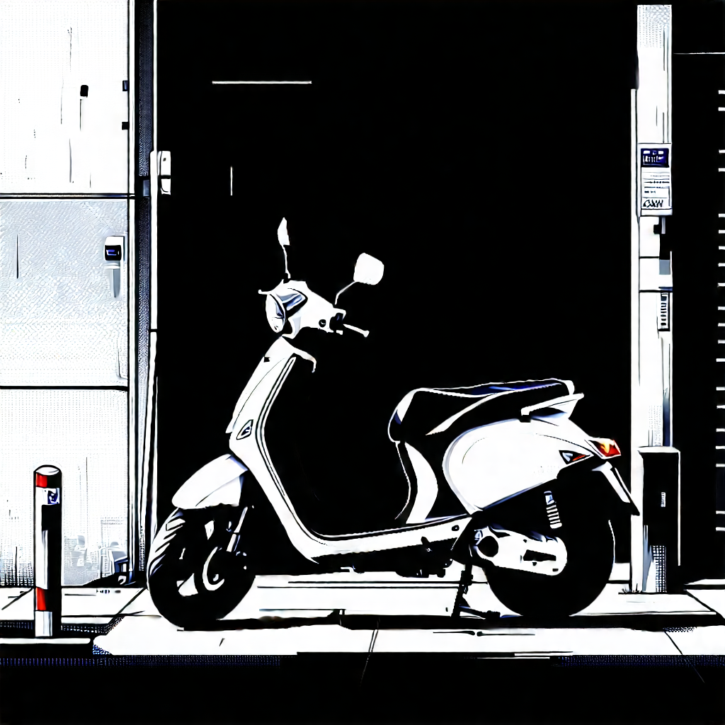Urban Vector Art: City Electric Scooter In Quiet Side Street With White Scooter