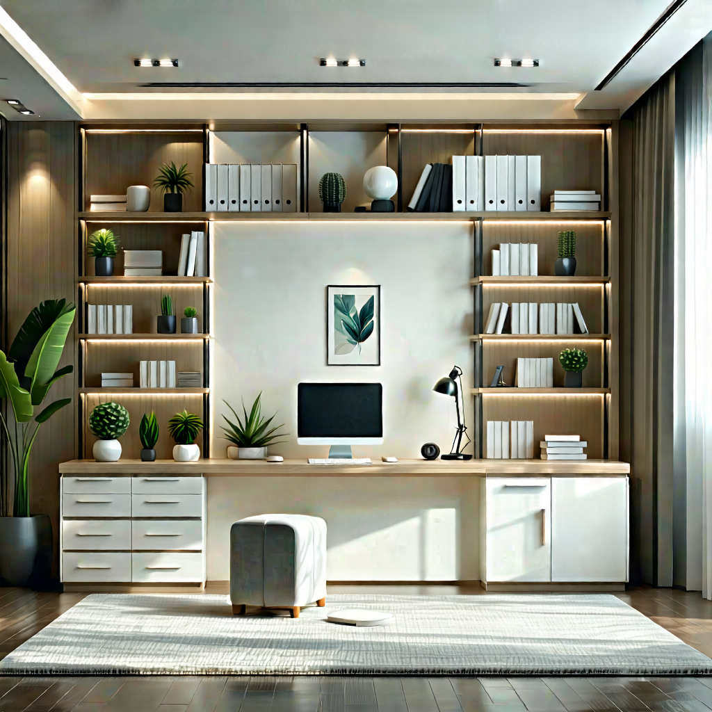 Lifestyle Matte Painting: Home Office With Organized Space With Large, Well-lit