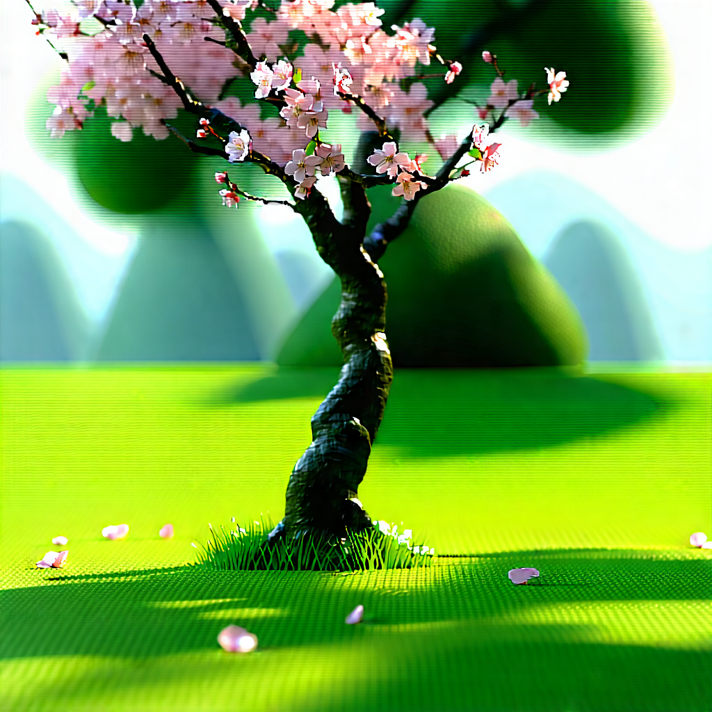Nature Octane Render: Cherry Blossoms In Sunlit Clearing With Small Tree