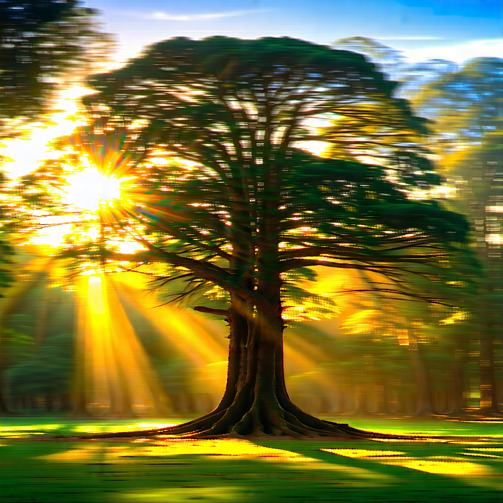 Nature Long Exposure Photography: Ancient Tree In Sunlit Clearing With Large Tree