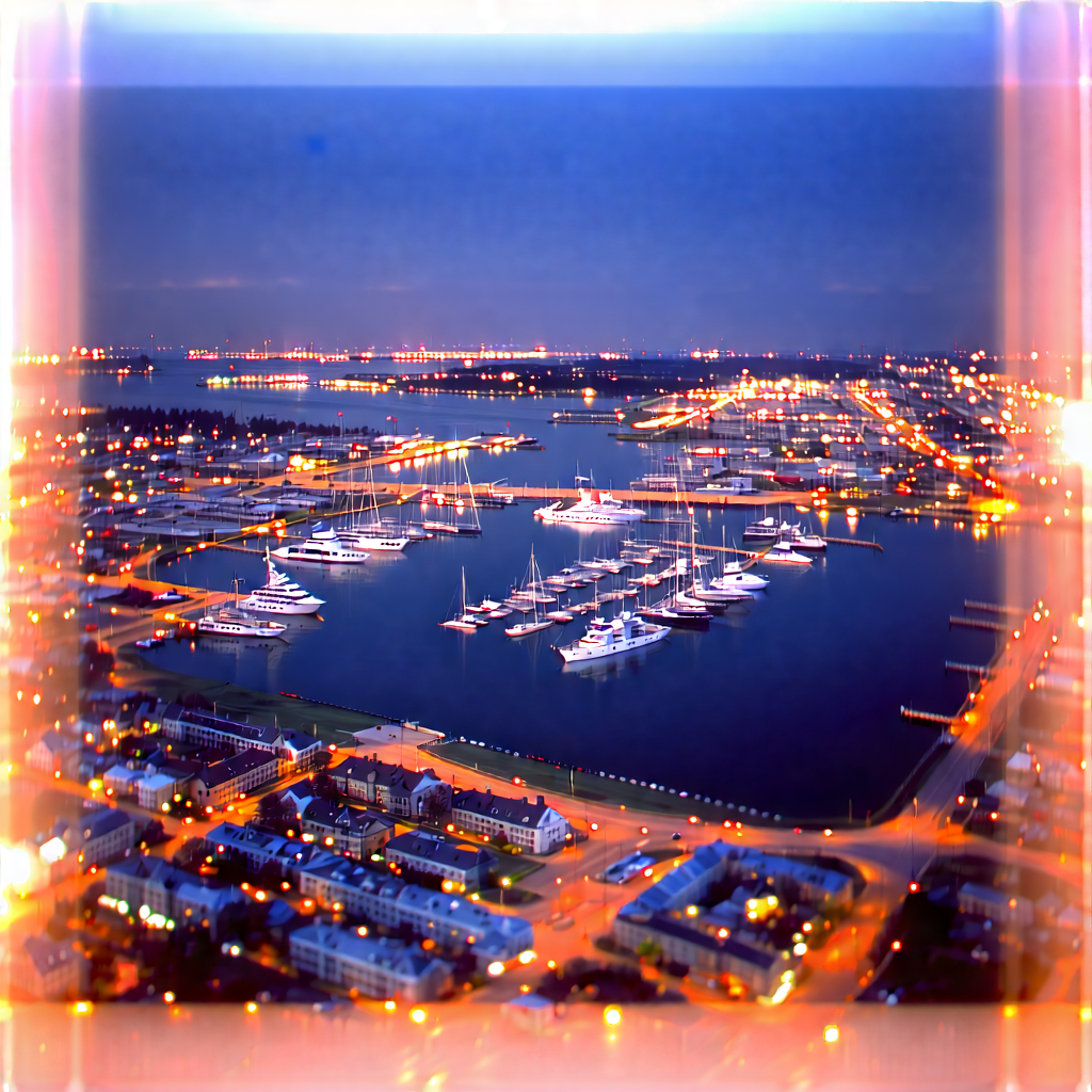Urban Diagram Style: Aerial View Of Harbor District With Nighttime View