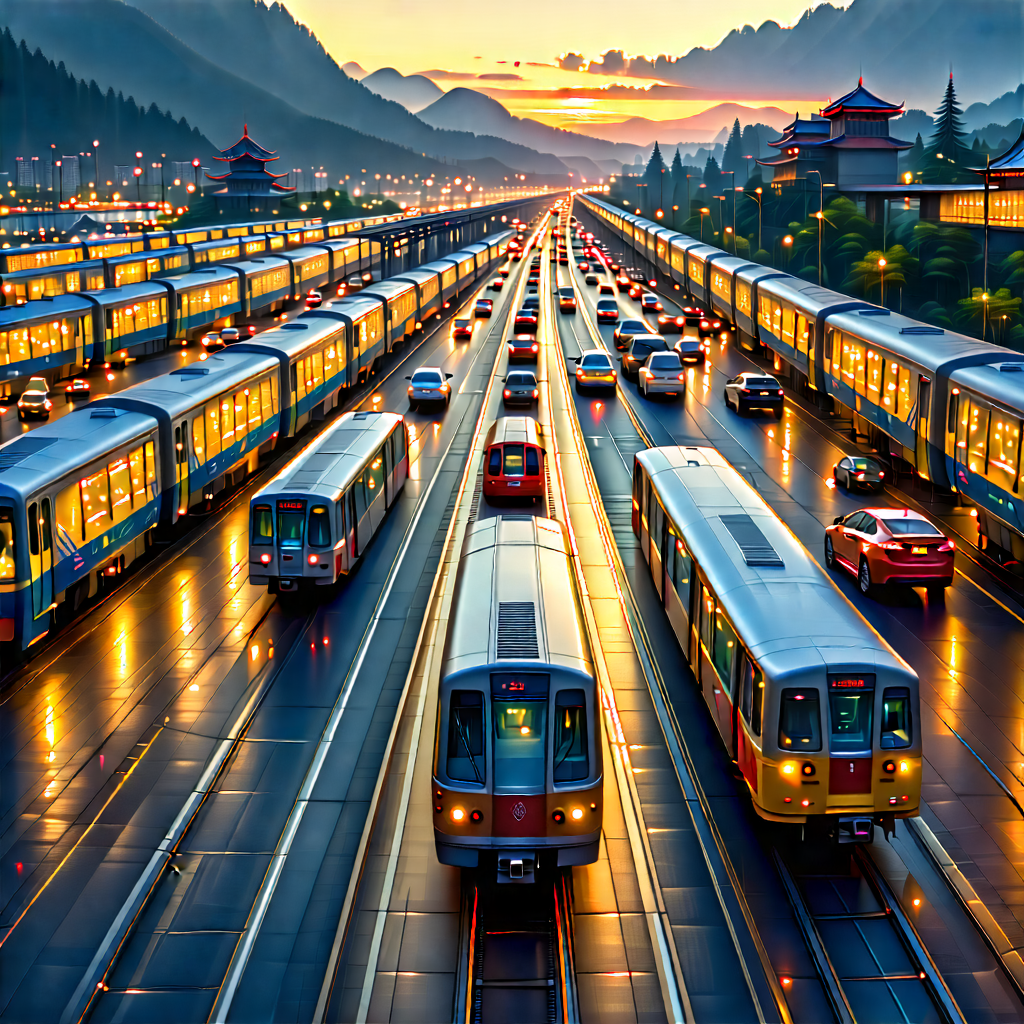 Urban Digital Art: Aerial View Of Transportation Hub With Image, There