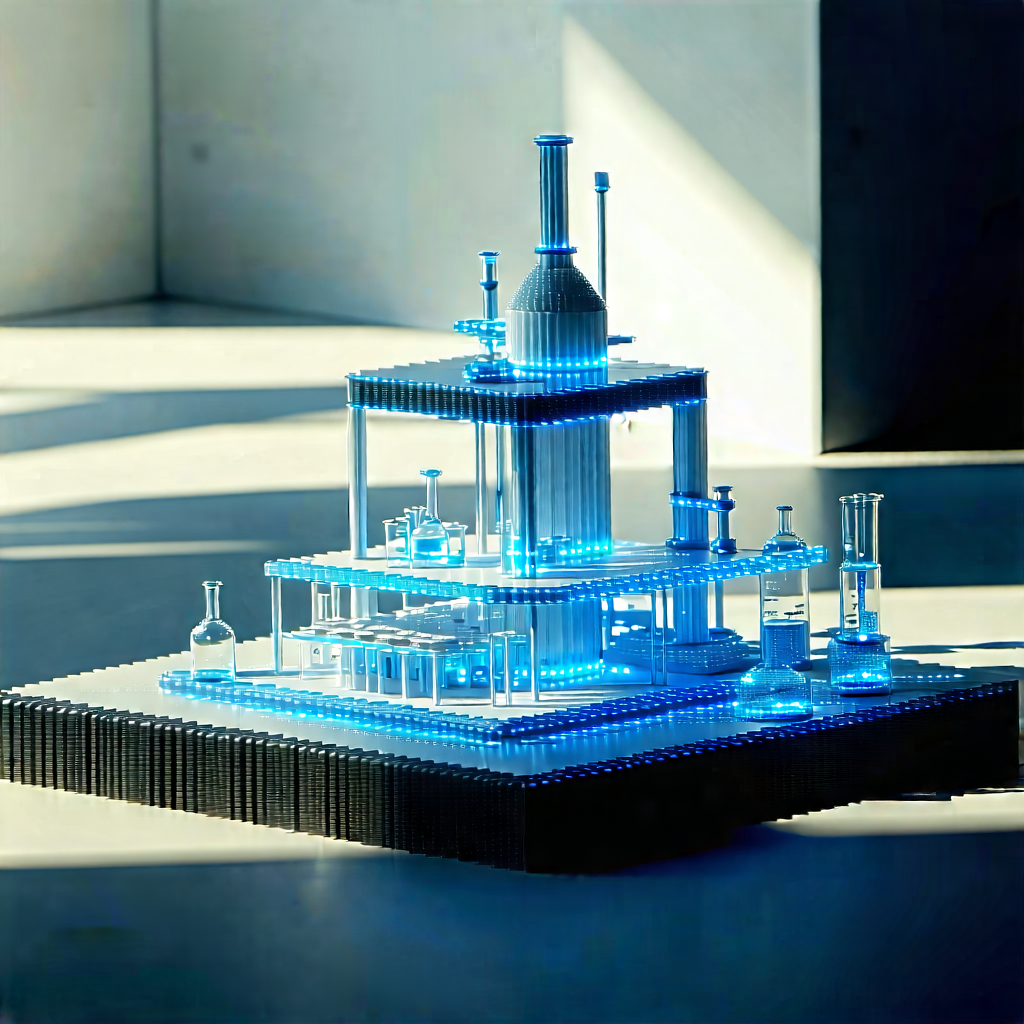 Tech Voxel Art: Futuristic Research Laboratory With Blue White