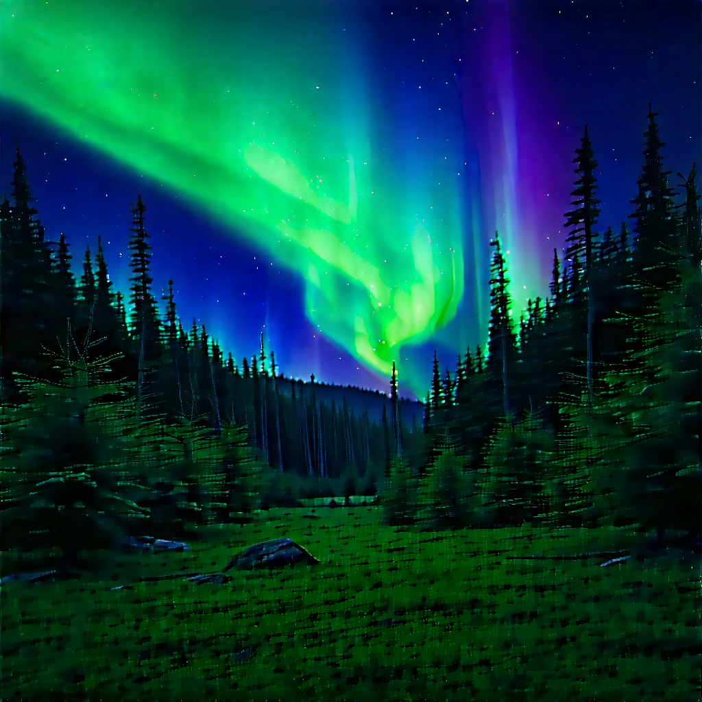 Nature Octane Render: Northern Lights Over Forest Clearing With Beautiful Night