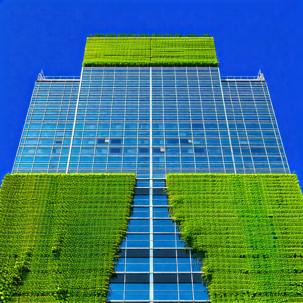 Urban Commercial Photography: Skyscraper With Green Rooftop With Large Building