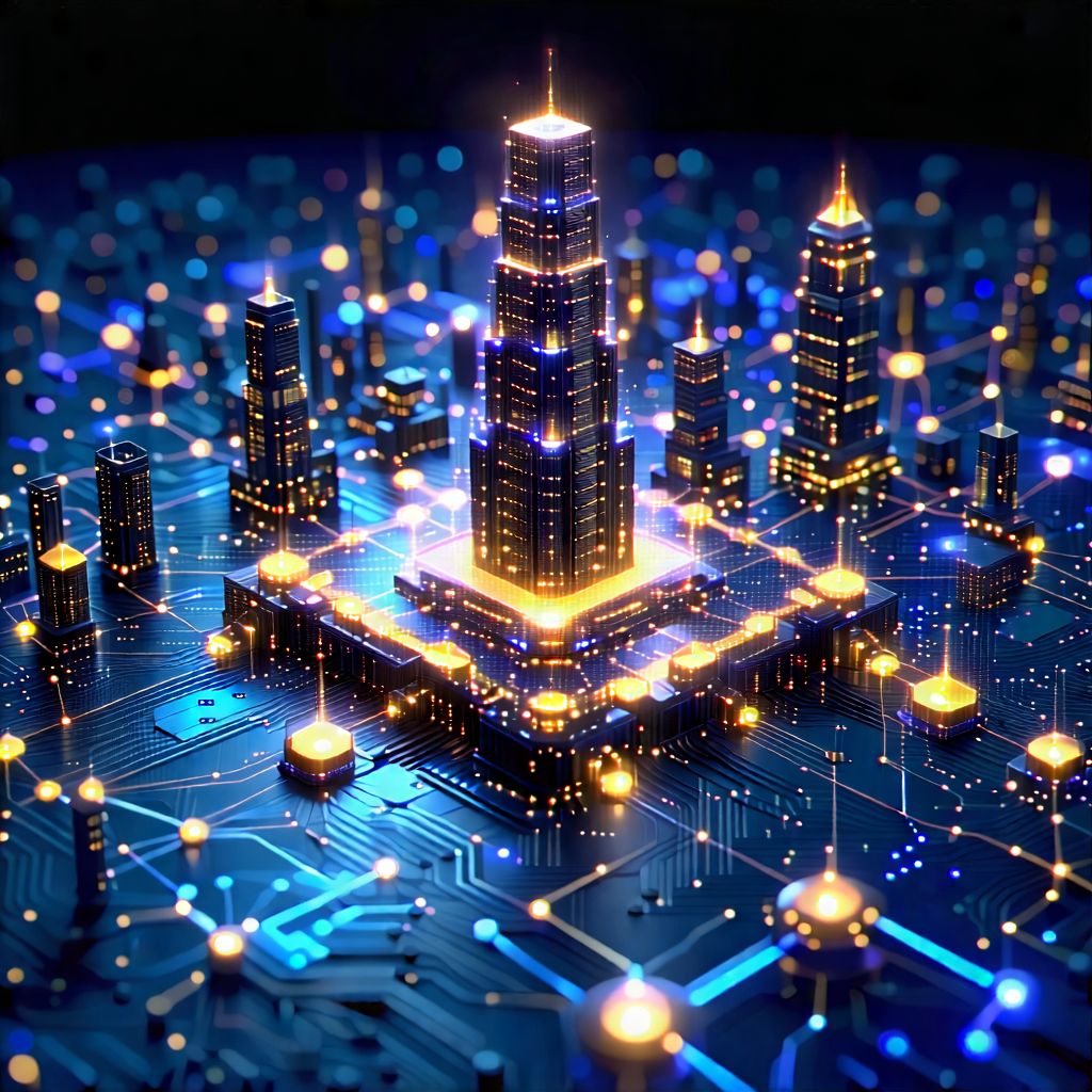 Tech Hdr Photography: Blockchain Network Visualization With Futuristic Cityscape