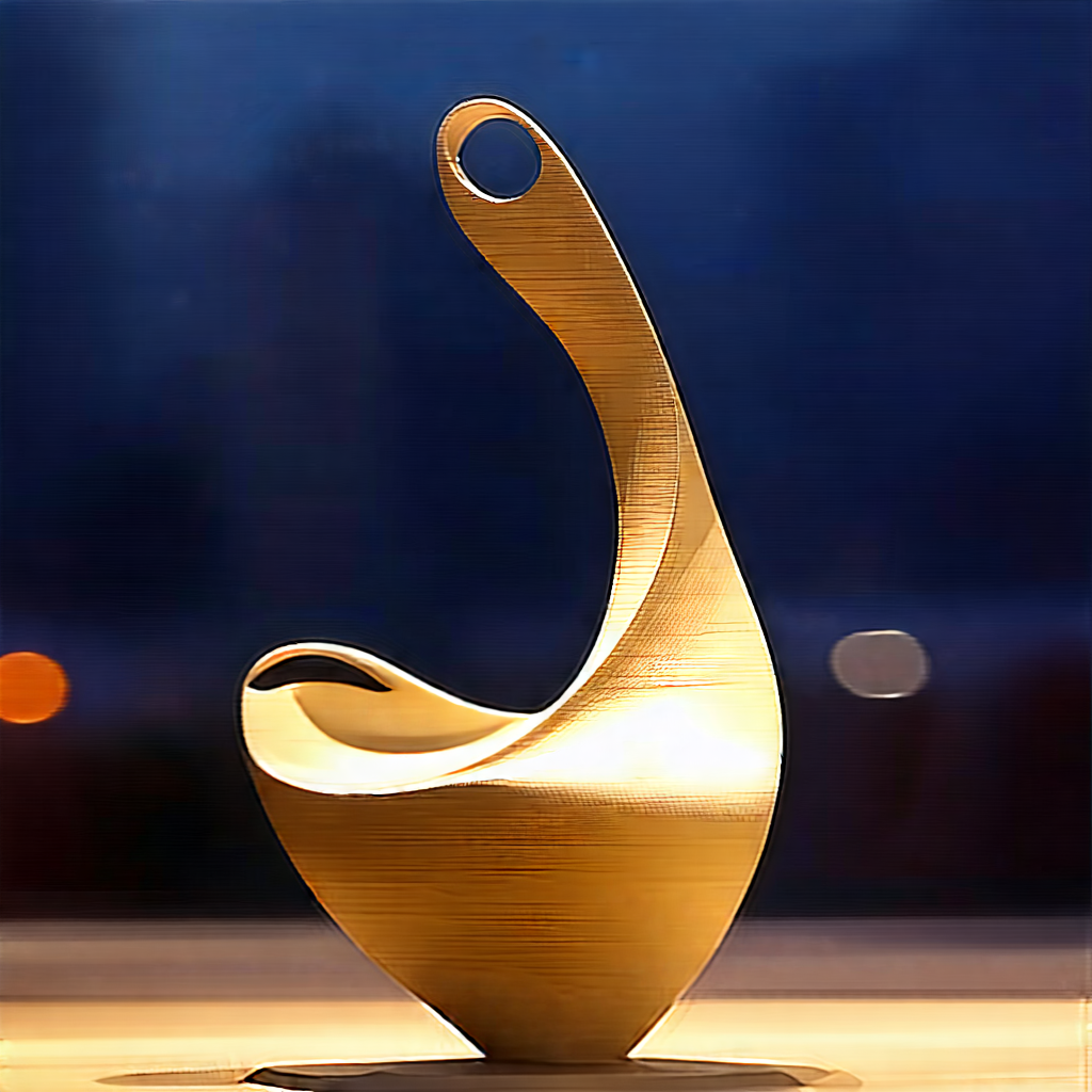 Urban Watercolor Painting: Modern sculpture with city lights